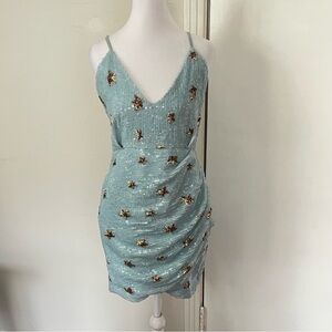 Superdown Revolve Light Blue Sequin Star Mini Dress Size M